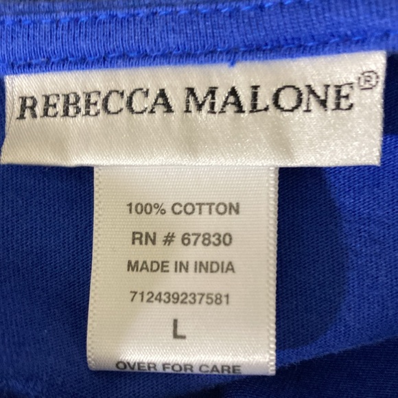 Rebecca Malone Top Women Size Large Blue 100% Cotton Soft Crocheted Sleeves - Picture 7 of 8